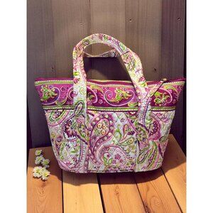 Quilted Pink Paisley Floral Tote Bag With Zipper Closure & Interior Pockets